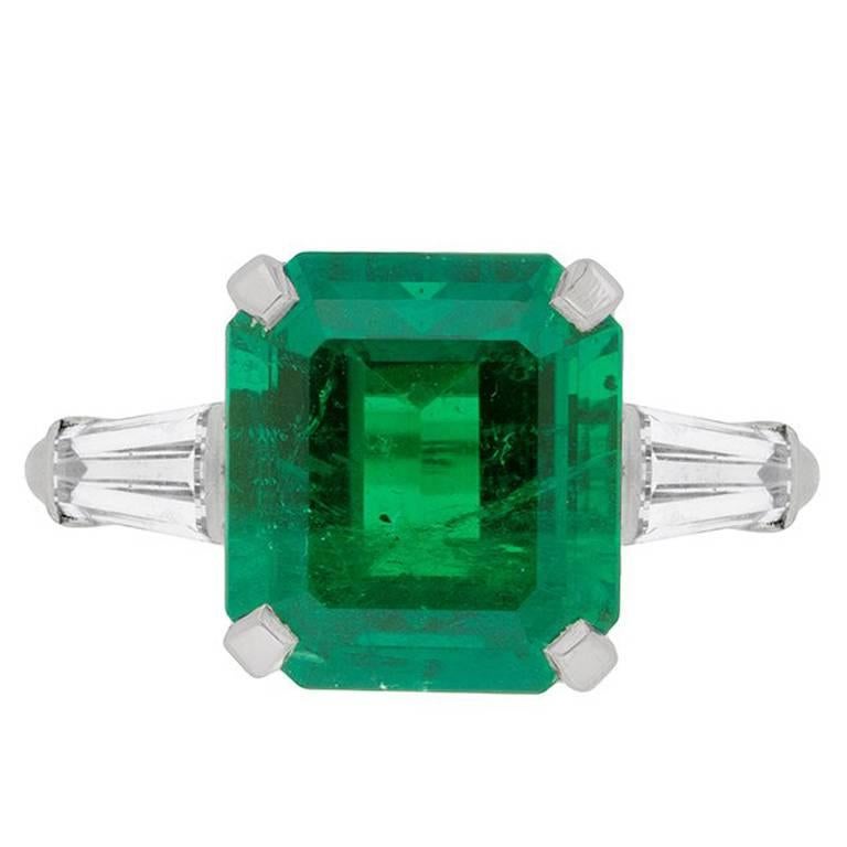 Vintage 4.49 Carat Emerald and Diamond Solitaire, circa 1960s