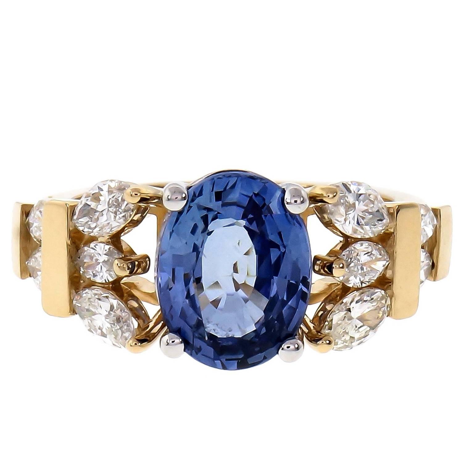 Peter Suchy Bague de fiançailles en or et platine avec saphir bleu de 3,11 carats et diamants