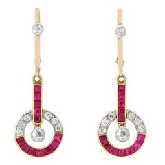 Antique Late Victorian Diamond and Ruby Drop Earrings, circa 1900s