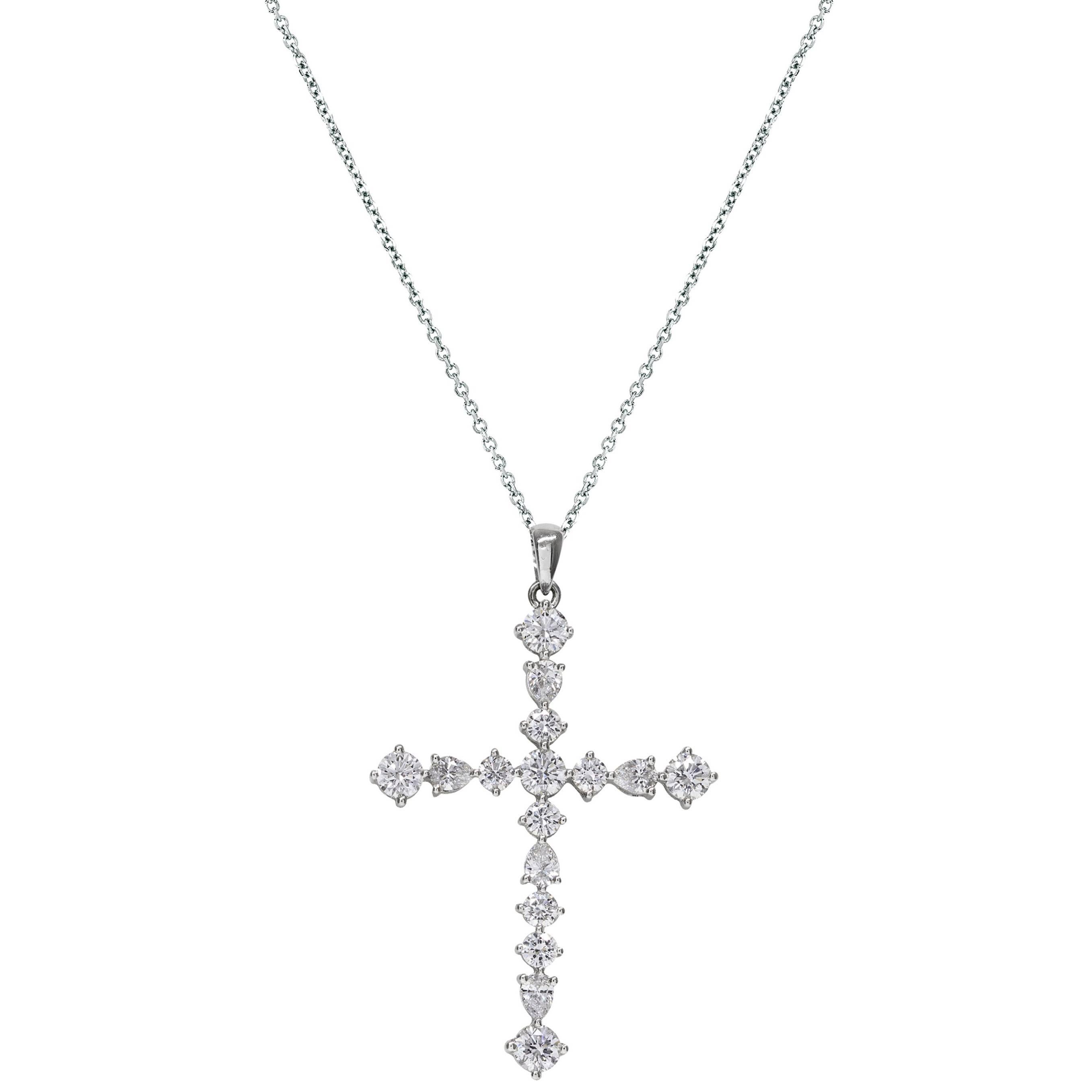 Fancy Cut Diamond Gold Cross Pendant Necklace
