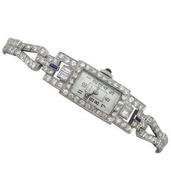 Art Deco 4.21 Carat Diamond and Sapphire Platinum Cocktail Watch