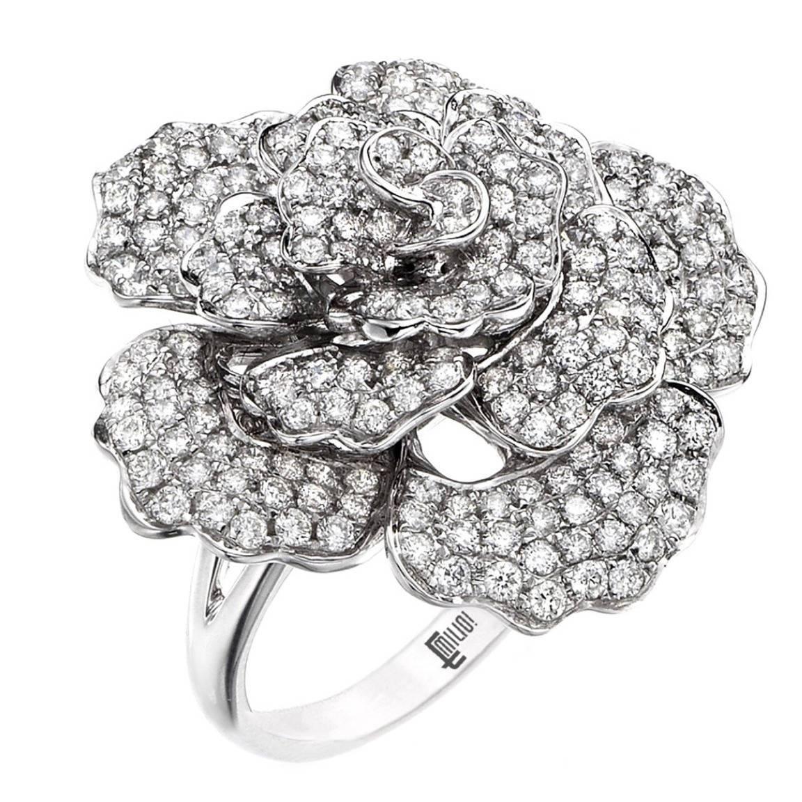 Emilio Jewelry Handmade Micro Pave Diamond Flower Ring at 1stDibs