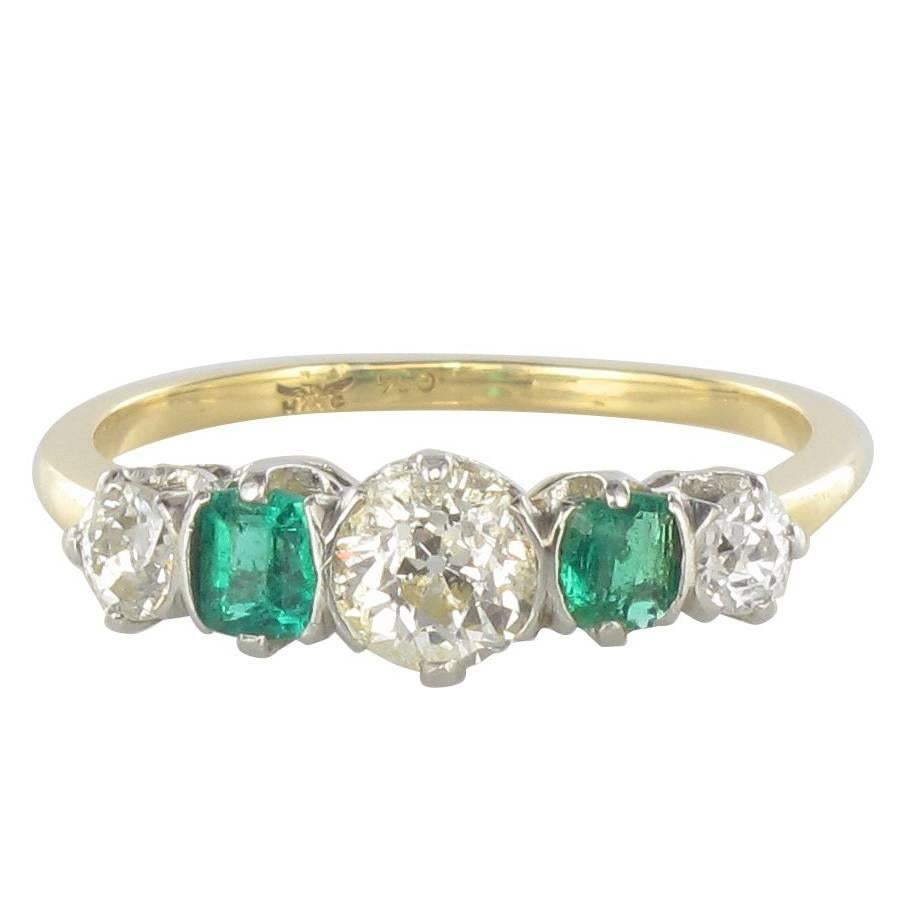 1900s Edwardian Emerald Diamonds Band Ring
