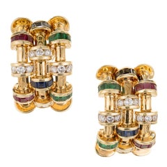 Charles Krypell Diamond Sapphire Ruby Emerald Gold Earrings