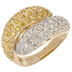 White Yellow Diamond Gold Bypass Cocktail Ring 7