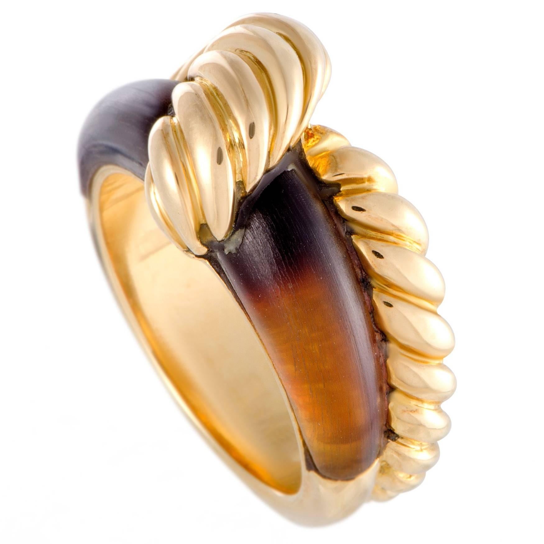 Hermes Tiger's Eye Yellow Gold Cable Band Ring