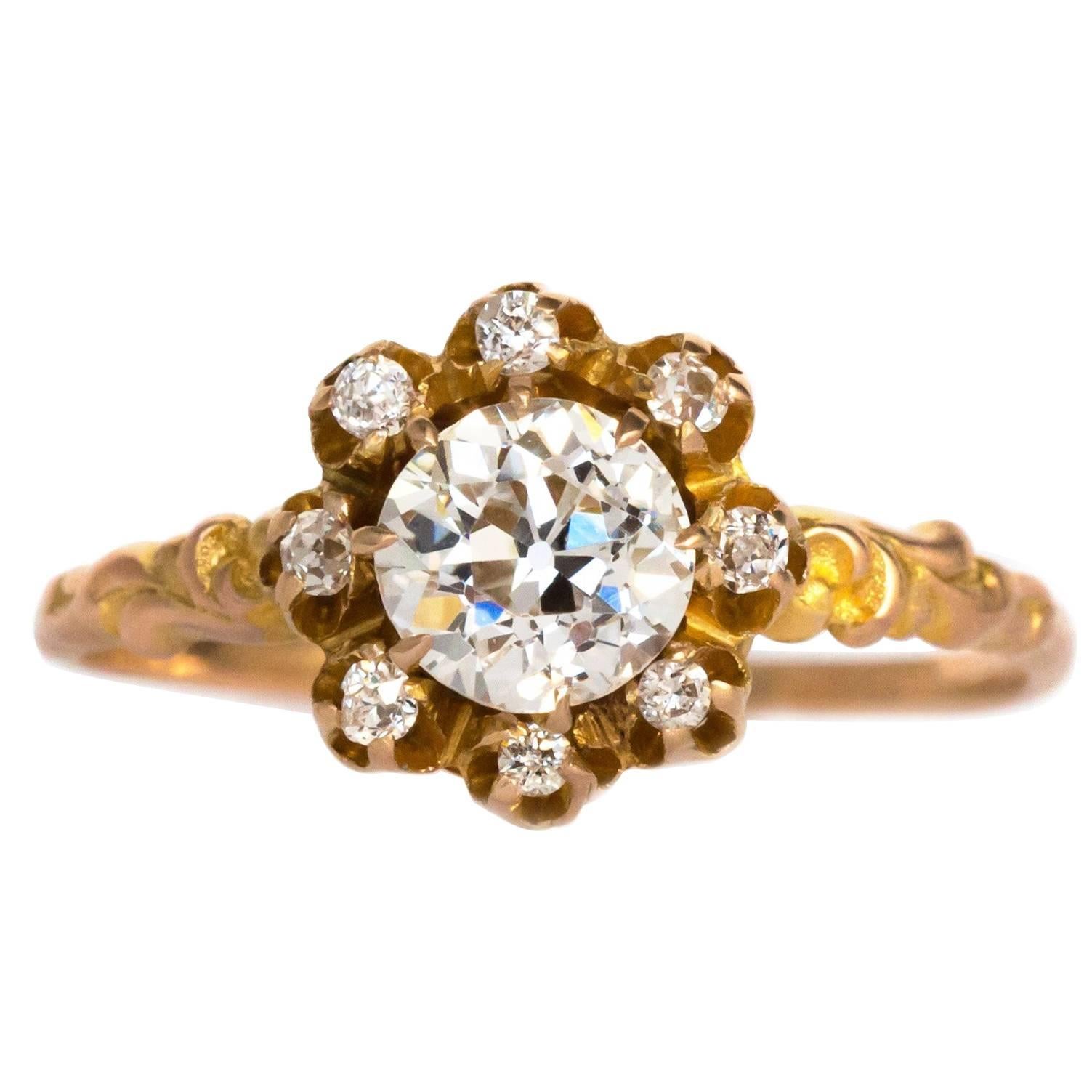 1880s Victorian Yellow Gold GIA Certified .69 Carat Diamond Engagement Ring