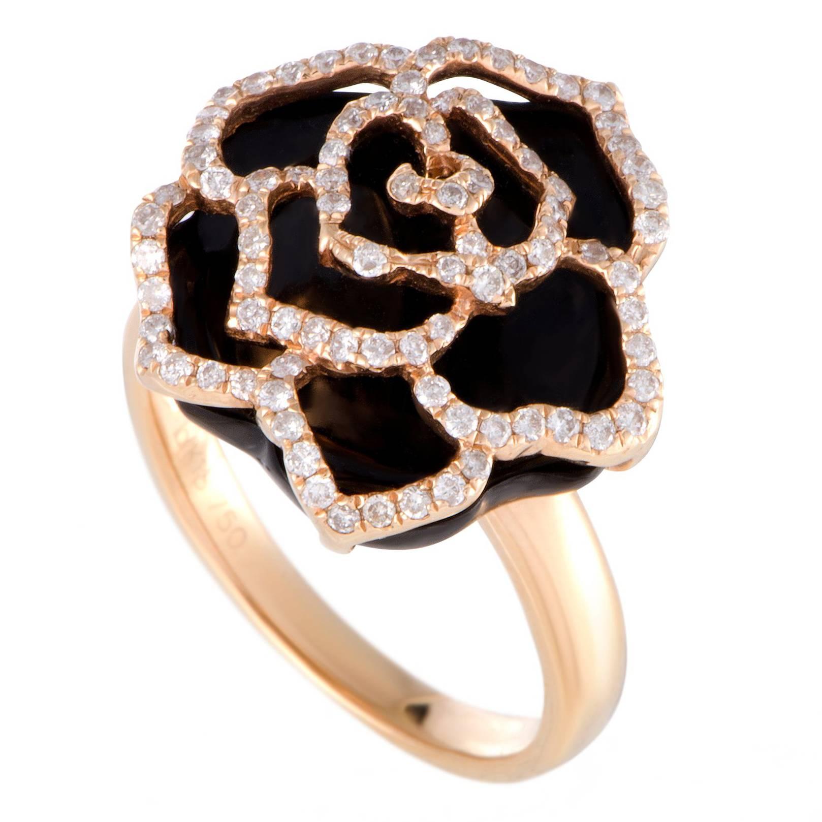 Diamond Pave and Onyx Rose Gold Ring