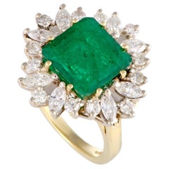 Vintage Diamond and Square Emerald Yellow and White Gold Cocktail Ring