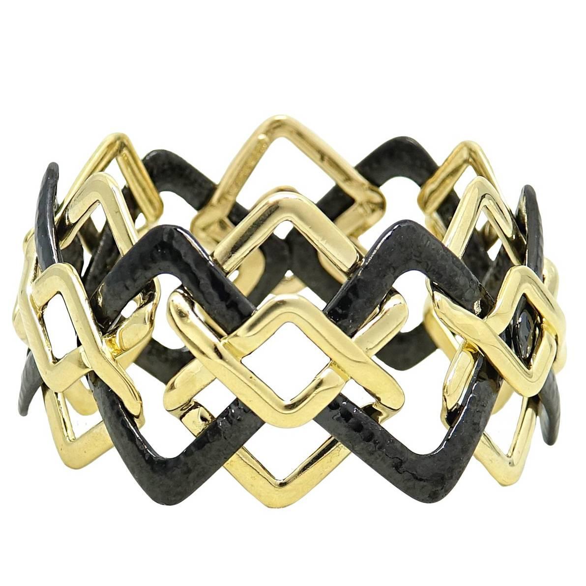 Valentin Margo Black and Gold Interlocking 18 Karat Gold Bracelet For Sale