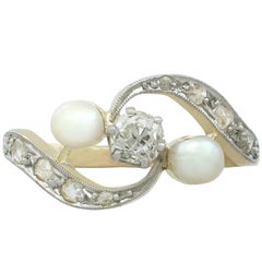 1920s Antique Pearl and Diamond Yellow Gold Twist Ring