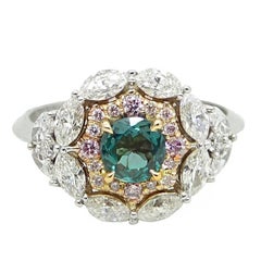 Alexandrite, Diamond and Pink Diamond 18 Karat Gold Ring