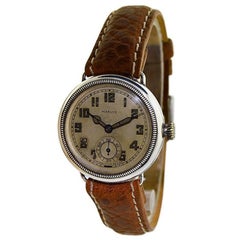 Marleys Sterling Silver Campaign Style Manual Wind Wristwatch, circa 1920s 