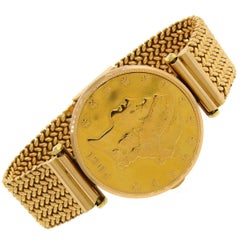 Retro Corum Yellow Gold Coin Bracelet mechanical Wristwatch 