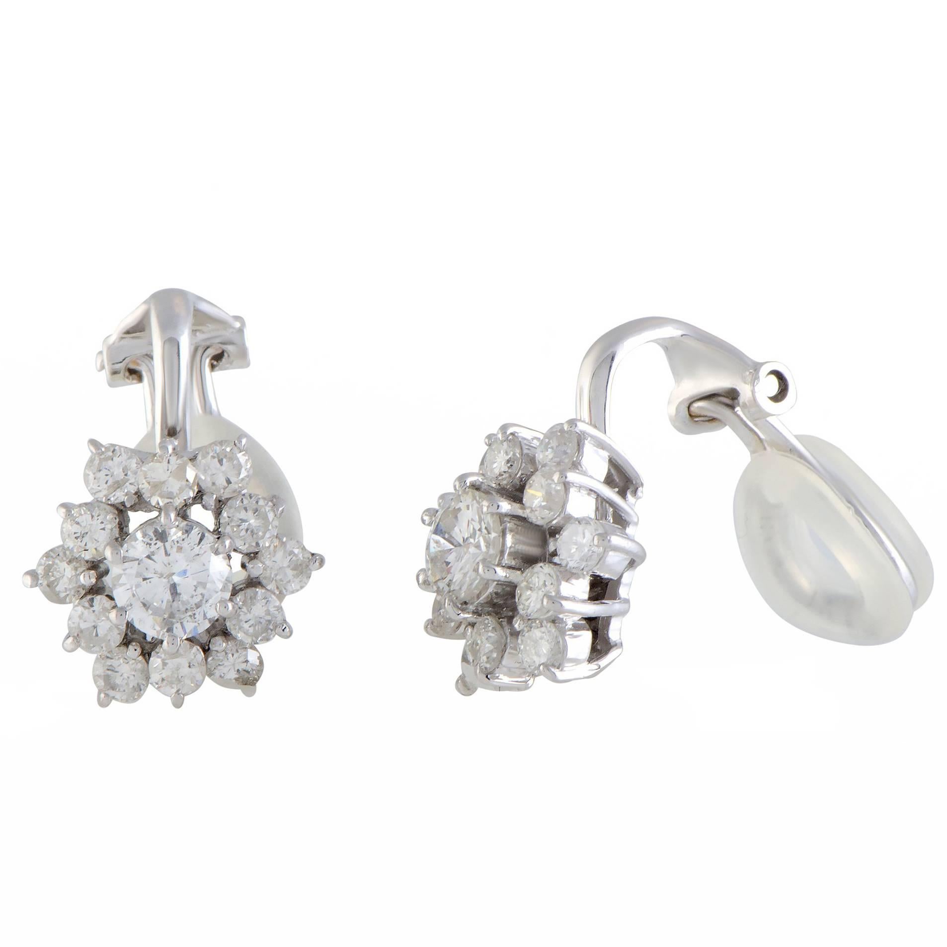 Diamond Flower Huggie Gold Earrings