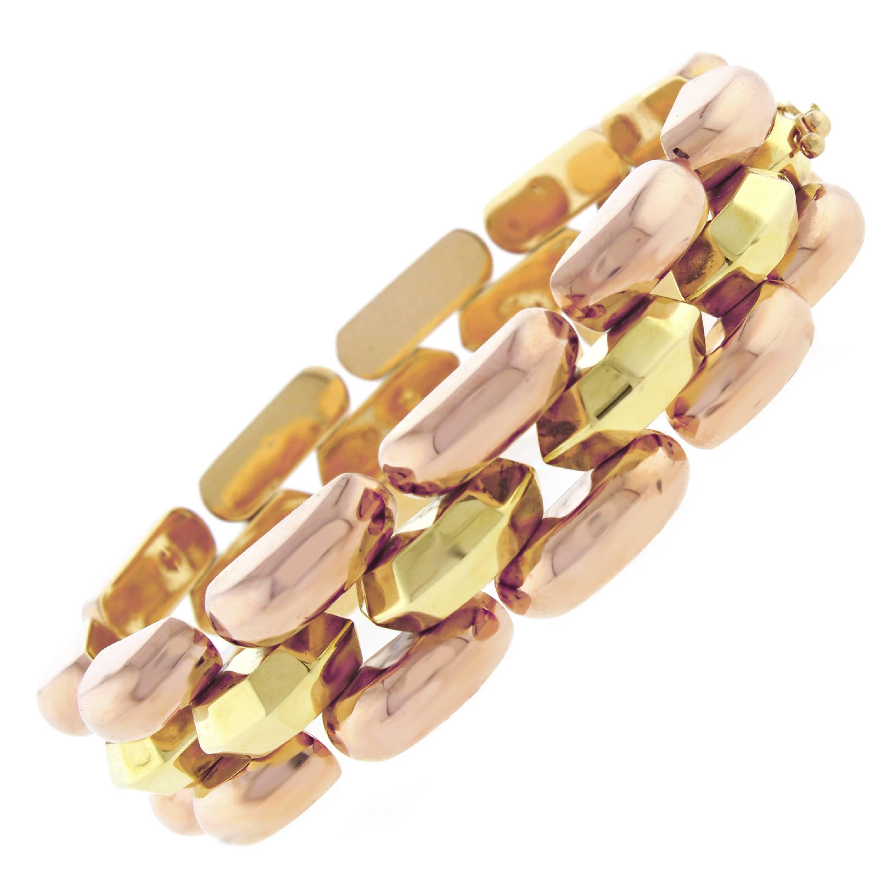 Retro-Modern Pink and Yellow Gold Bracelet