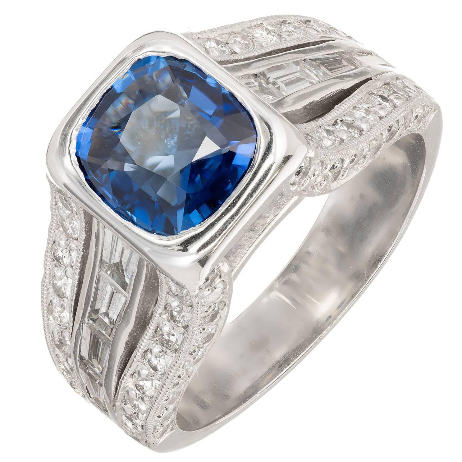 Peter Suchy 1.98 Carat Cushion Cut Sapphire Diamond Platinum Engagement Ring For Sale