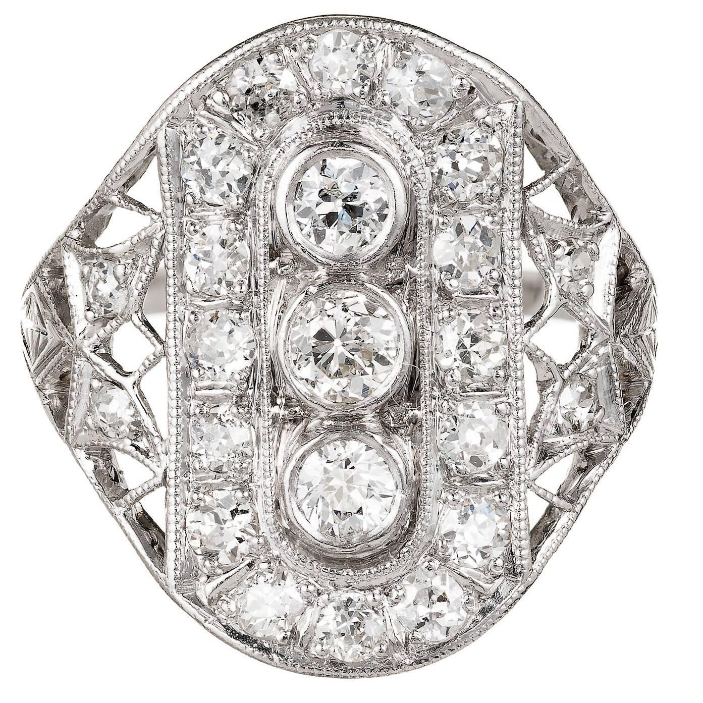 Art Deco Old European Cut Diamond Platinum Cocktail Ring