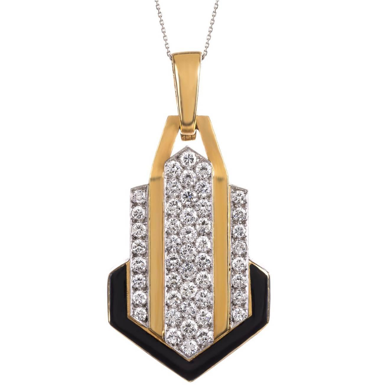 David Webb Diamonds, Enamel, Platinum and Gold Pendant Necklace