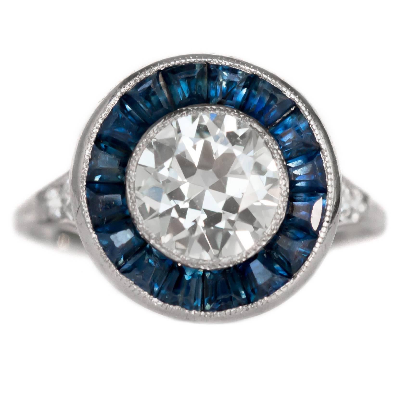 1.25 Carat Diamond and Sapphire Platinum Engagement Ring