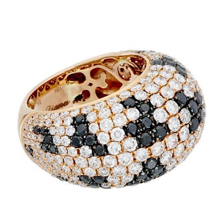 18 Karat Rose Gold Black and White Dome Diamond Ring
