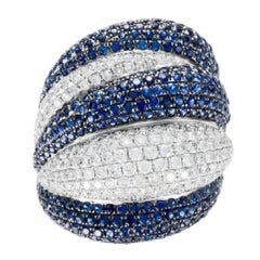 18 Karat White Gold Sapphire and Diamond Dome Ring