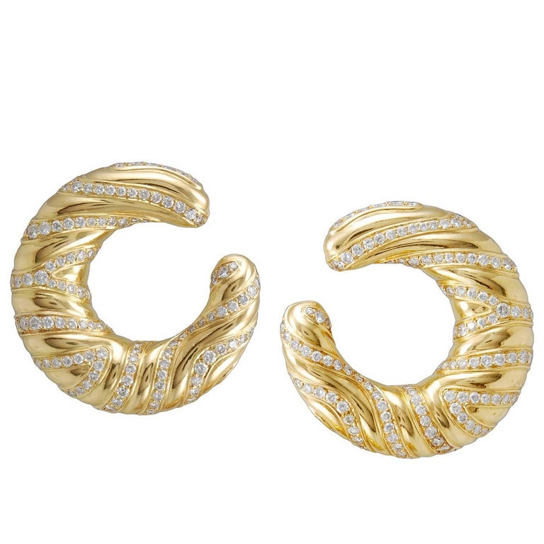 Cartier Diamond Hoop Gold Earrings For Sale at 1stdibs