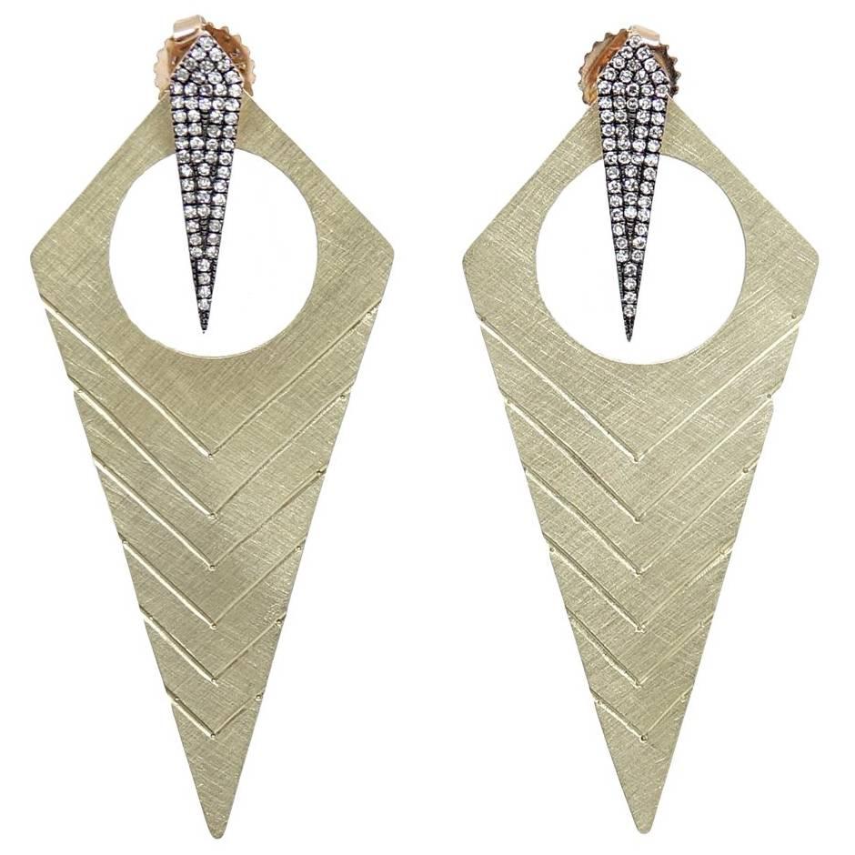 Julez Bryant "Long Kite" Style Yellow Gold Earrings For Sale