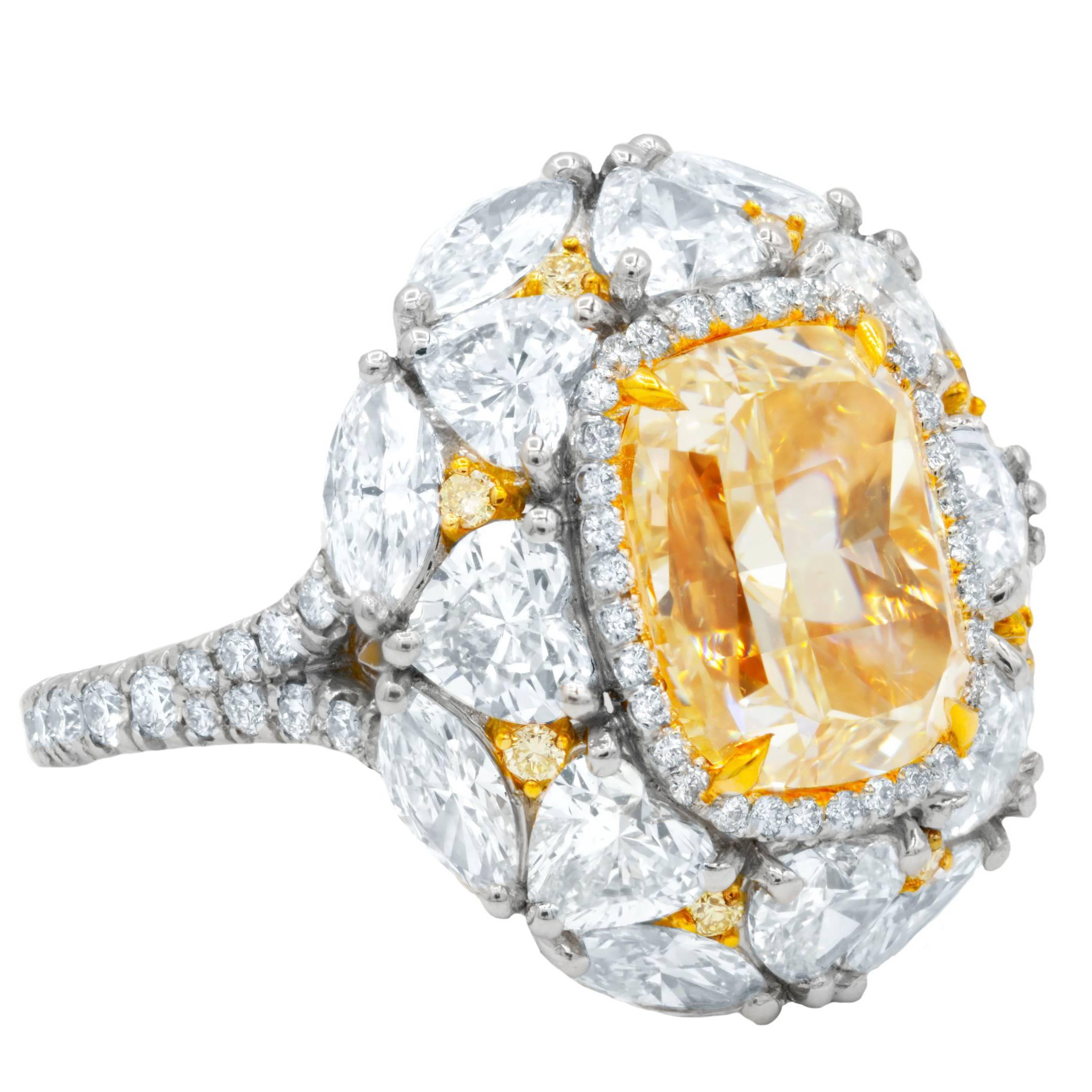 GIA Certified 5.01 Carats Canary Yellow Diamond Ring For Sale