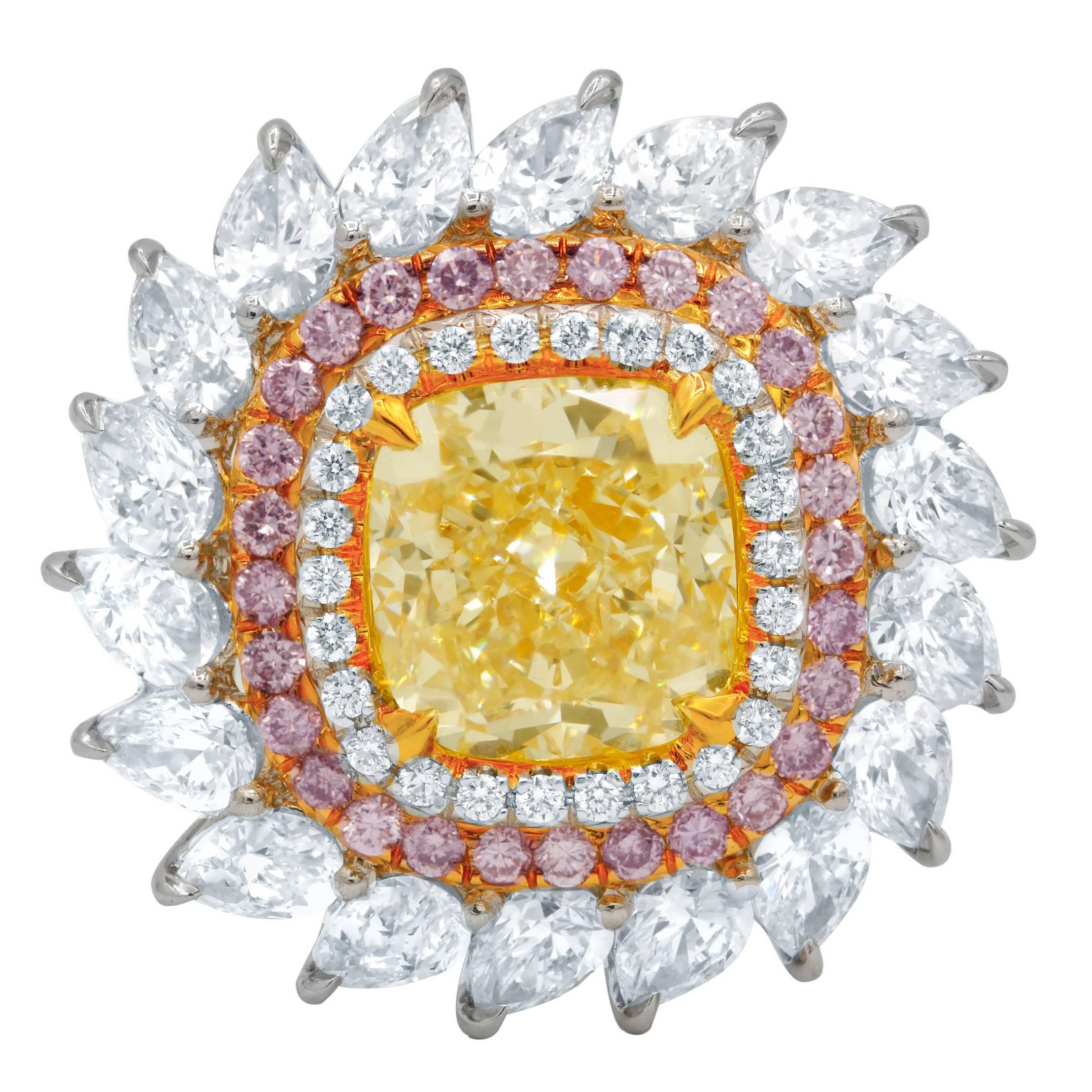 Certified 7.78 Carat Canary Yellow Diamond Engagement Ring For Sale