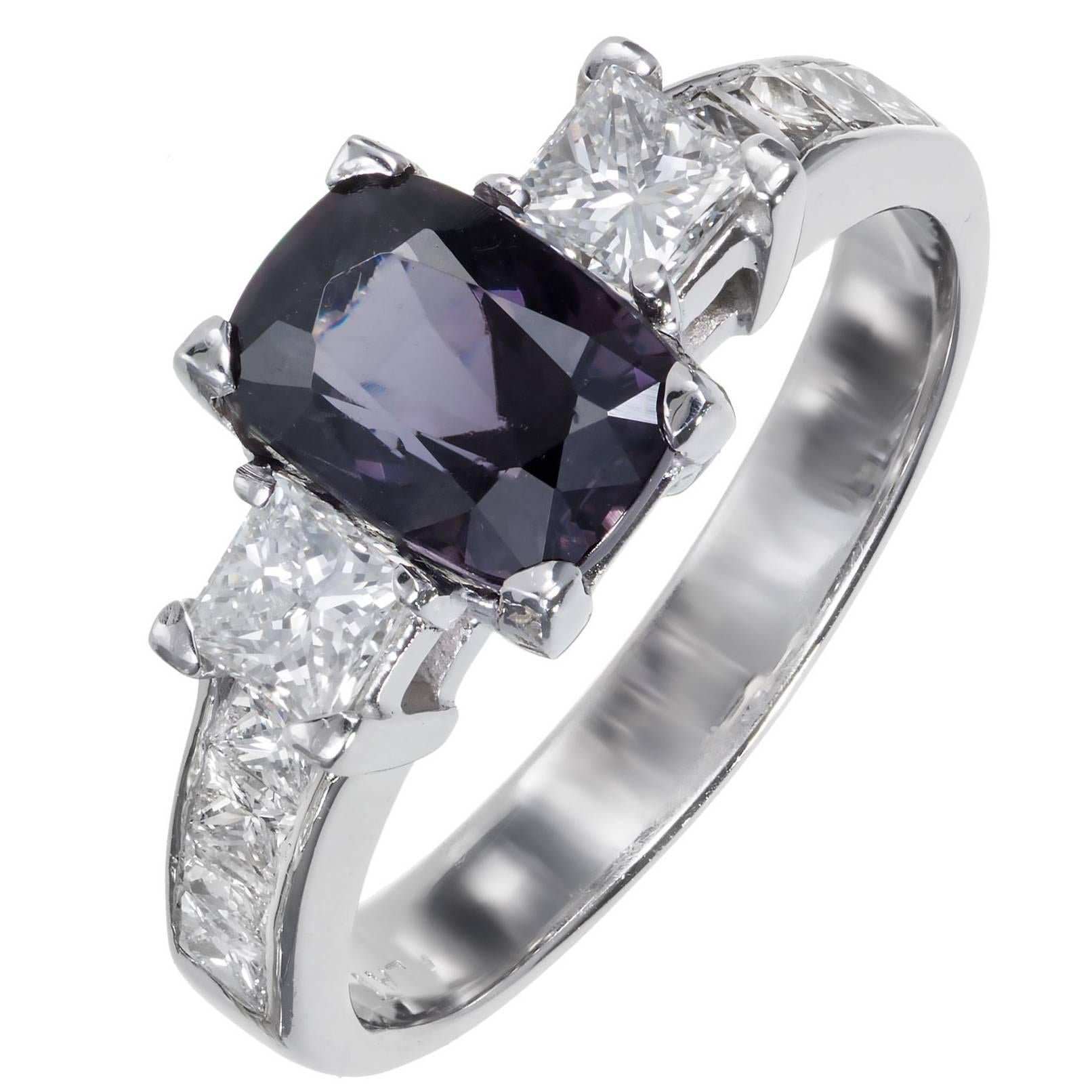 1.74 Carat Natural Purple Spinel Diamond Platinum Gold Engagement Ring