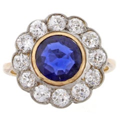 Antique Sapphire and Diamond Cluster Ring