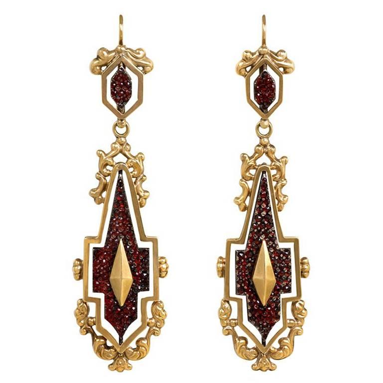 Antique Gold Day-to-Night Earrings with Garnet-Set Steel Panels