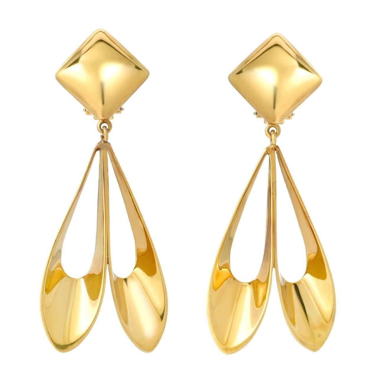 Pair of Gold Ear Pendants, 1970s   For Sale
