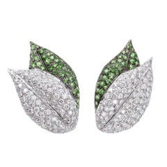 Pair of Diamond and Tsavorite Garner Leaf Earclips