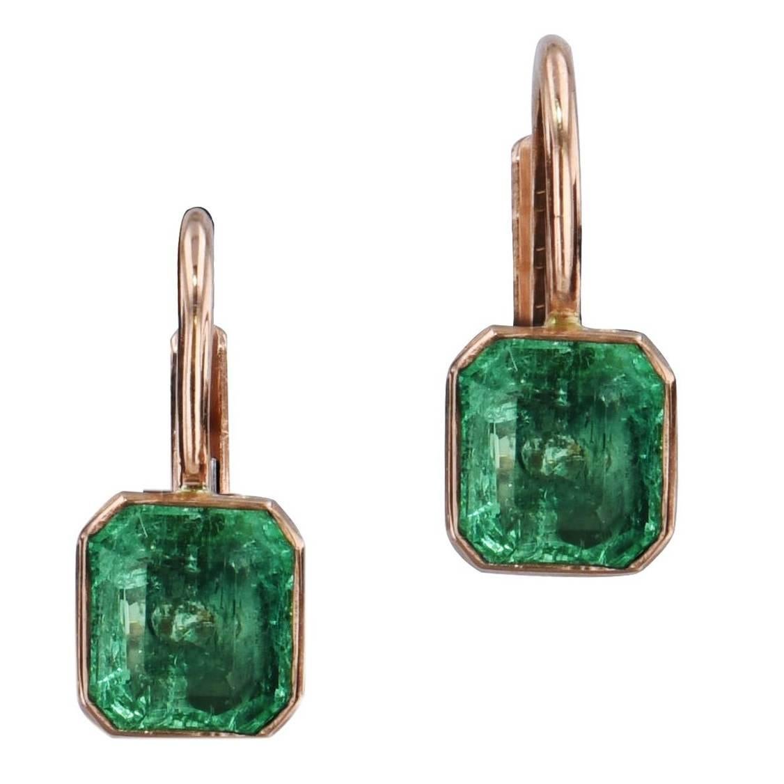 H & H 1.35 Carat Colombian Emerald Lever-Back Earrings