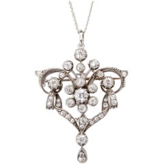 Original Art Nouveau, Platinum Thirty Six Old Cut Diamond Pendant or Brooch