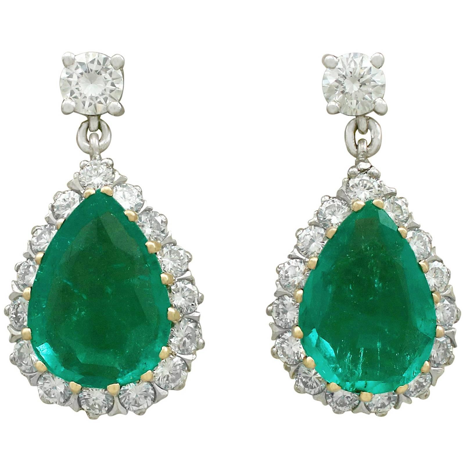 1980s Emerald and Diamond Yellow Gold Drop Earrings