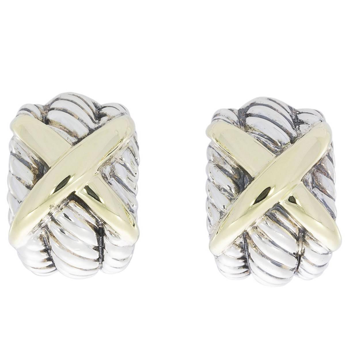 David Yurman Cable Triple Crossover Silver and Yellow Gold X Earrings