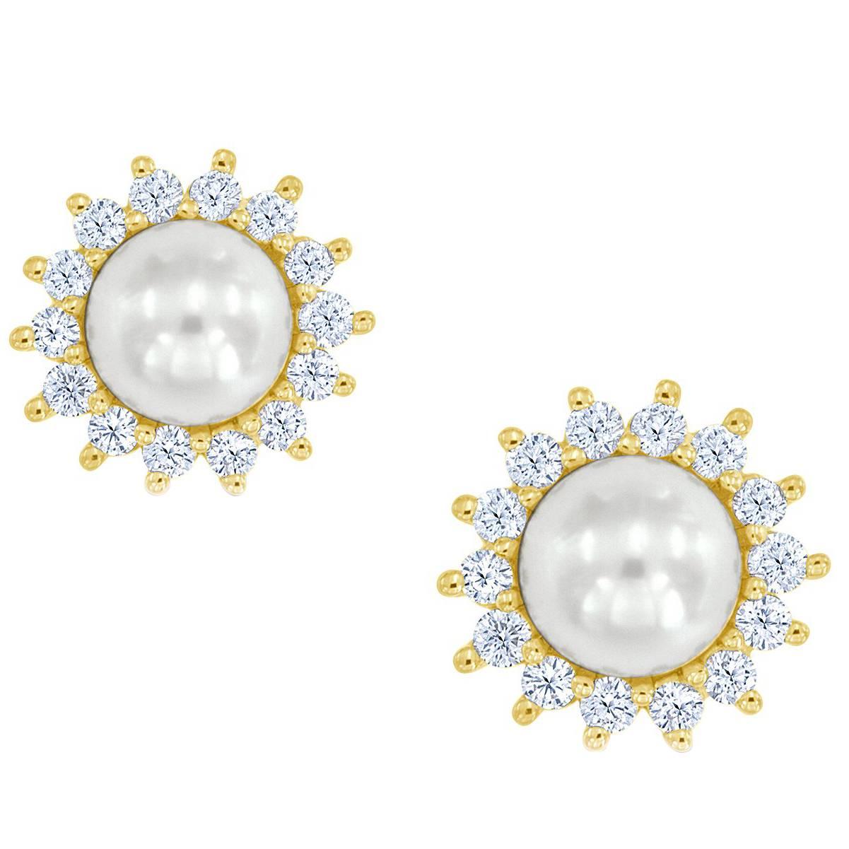 Tiffany & Co. Pearl and Diamond Yellow Gold Earrings