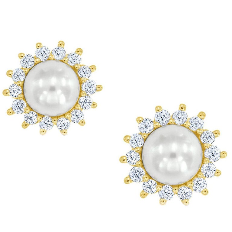 Tiffany and Co. Pearl and Diamond Yellow Gold Earrings at 1stDibs ...