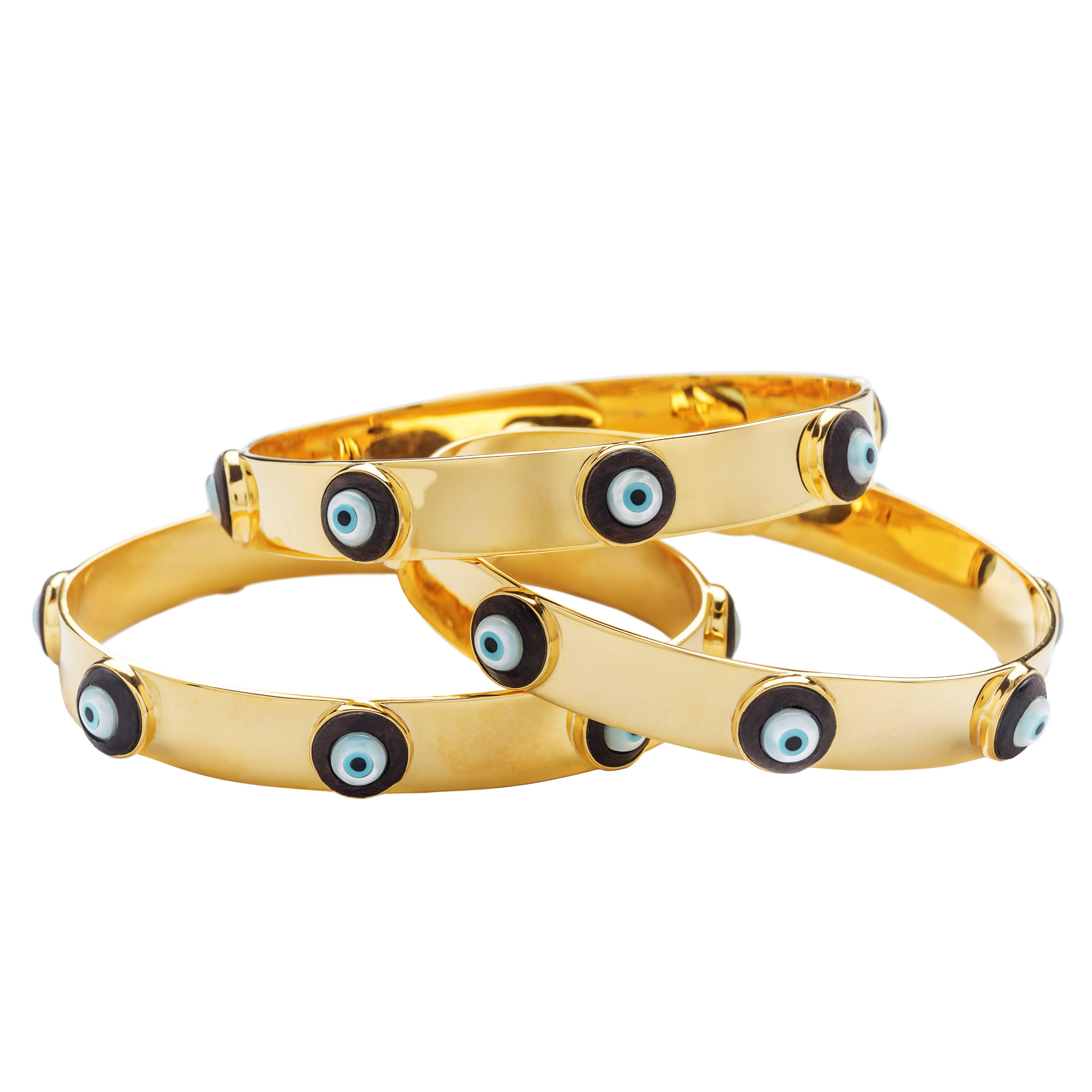 Clarissa Bronfman Enamel 'Dino Evil Eye' Gold Bangle 