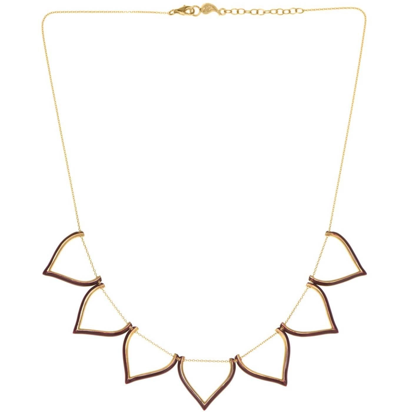 Necklace  Chain Classic 18K Gold-Plated Silver Enamel Lotus Shaped Motif Greek 