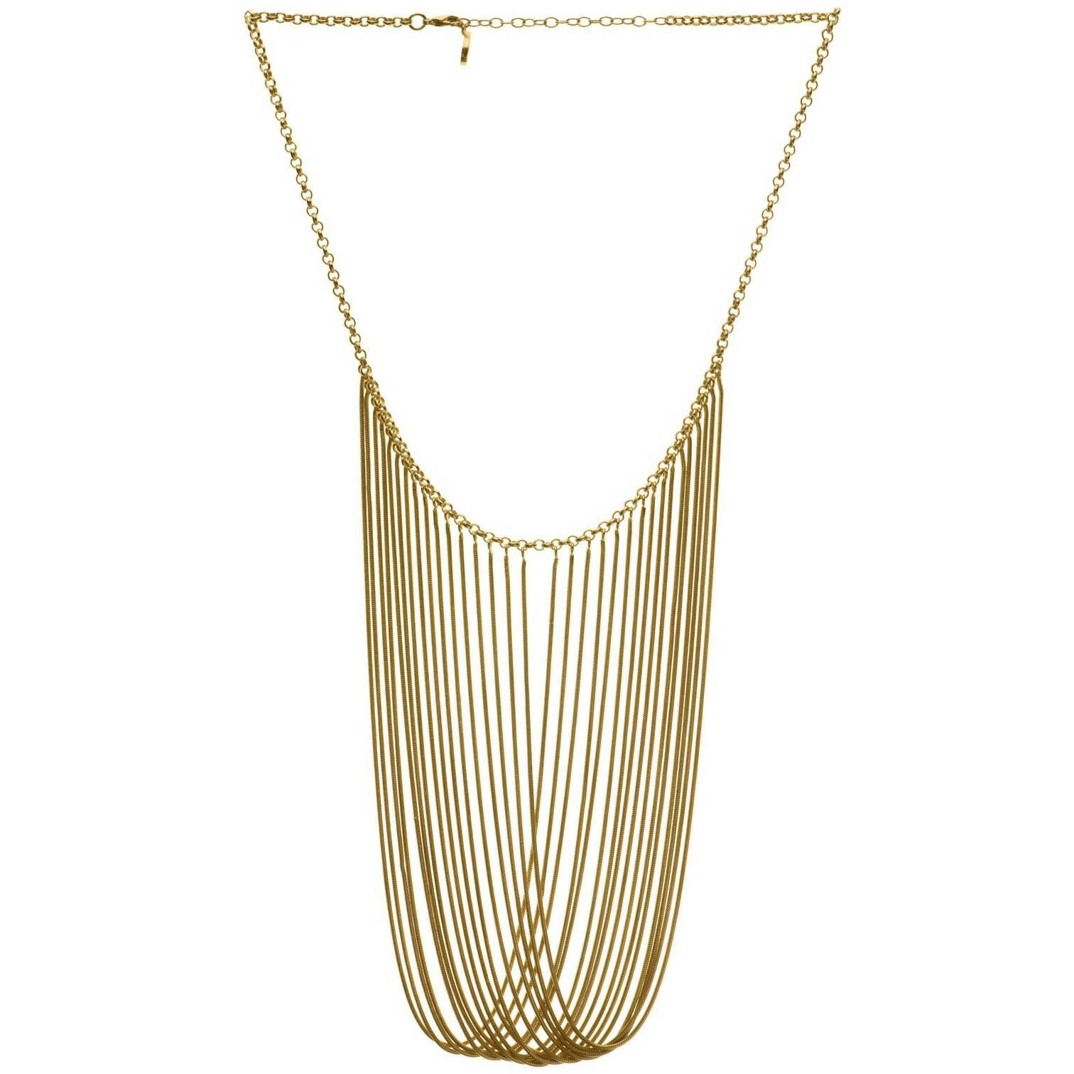 Necklace Statement Multi Snake Chain Gold-Plated Brass Greek Jewelry For Sale
