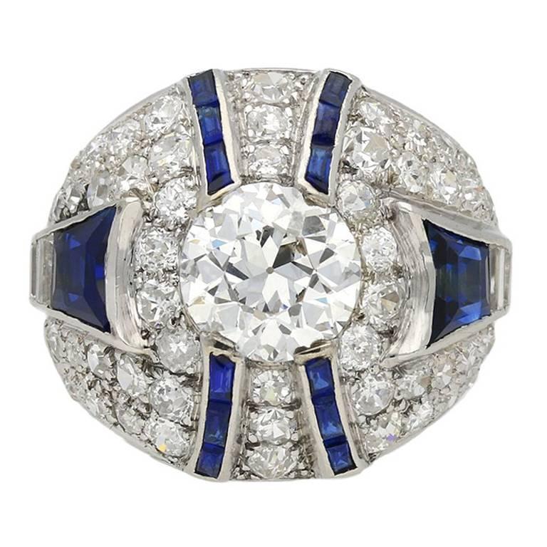 Art Deco Sapphire and Diamond Ring, circa 1925 For Sale