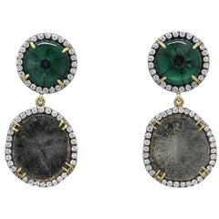 Pamela Huizenga Natural Trapiche Emerald and Diamond Slice Earrings