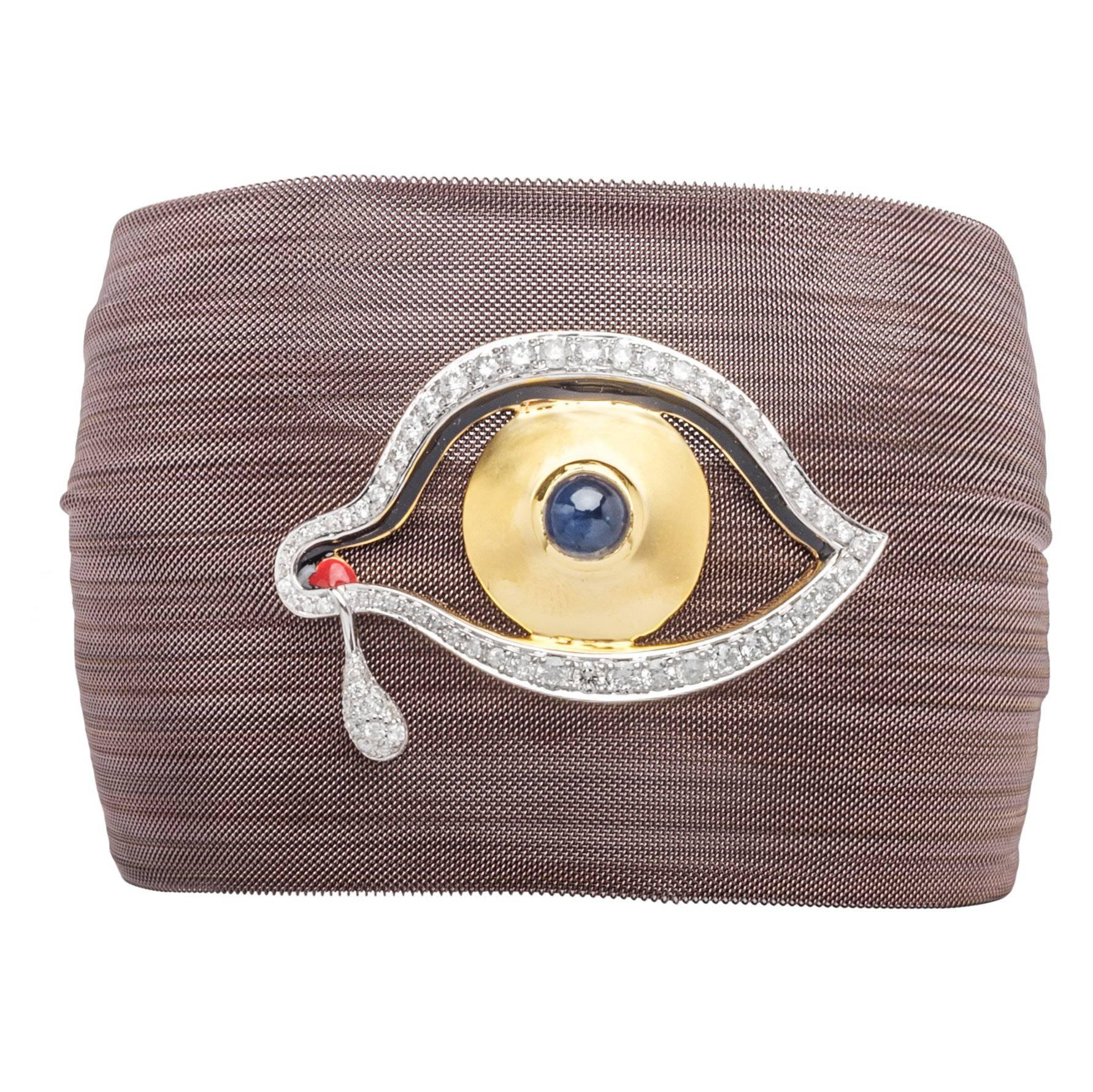 Clarissa Bronfman Bronze Diamond and Sapphire 'Dali Eye Mesh Bracelet' 