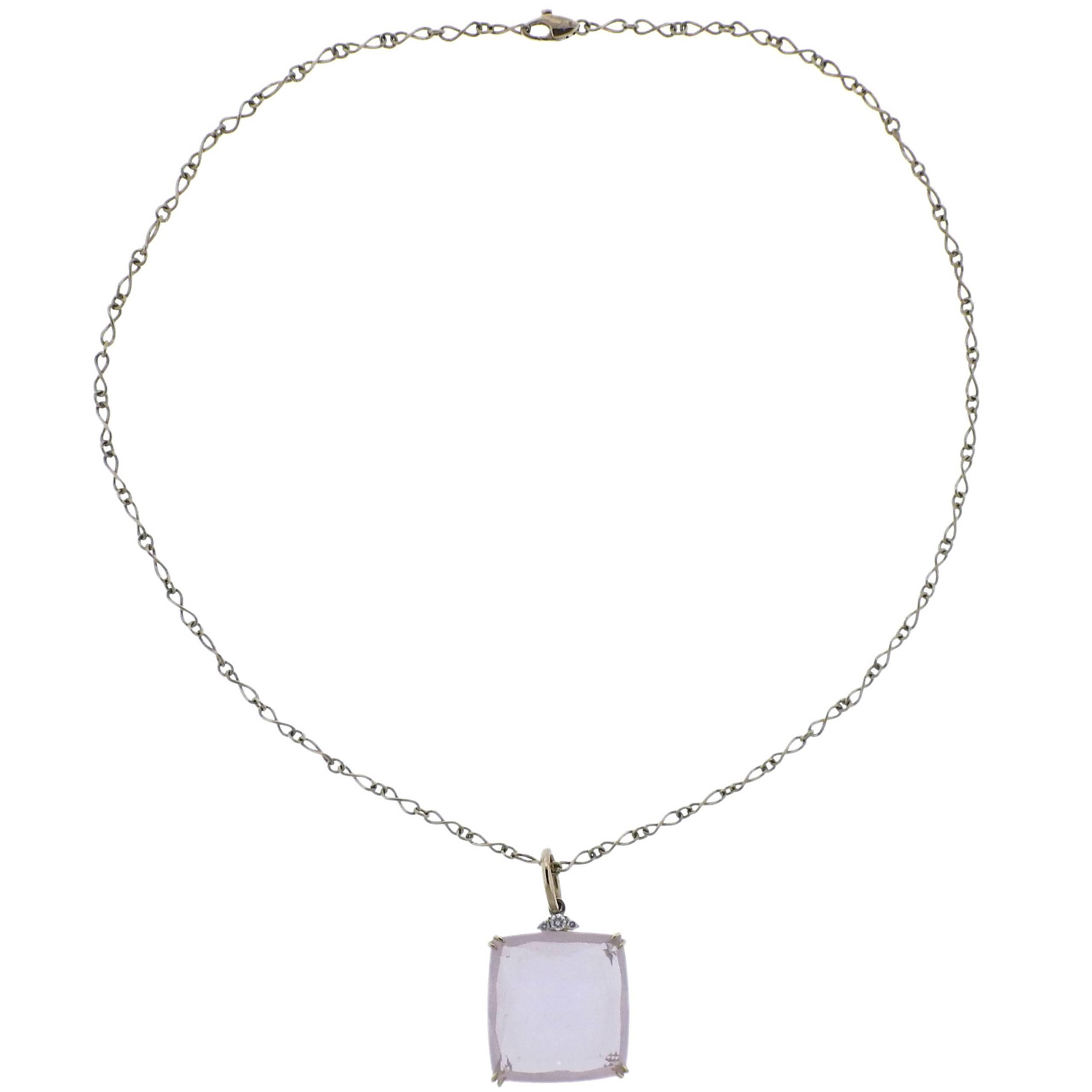 H. Stern Cobblestone Rose Quartz Diamond Gold Pendant Necklace at 1stDibs
