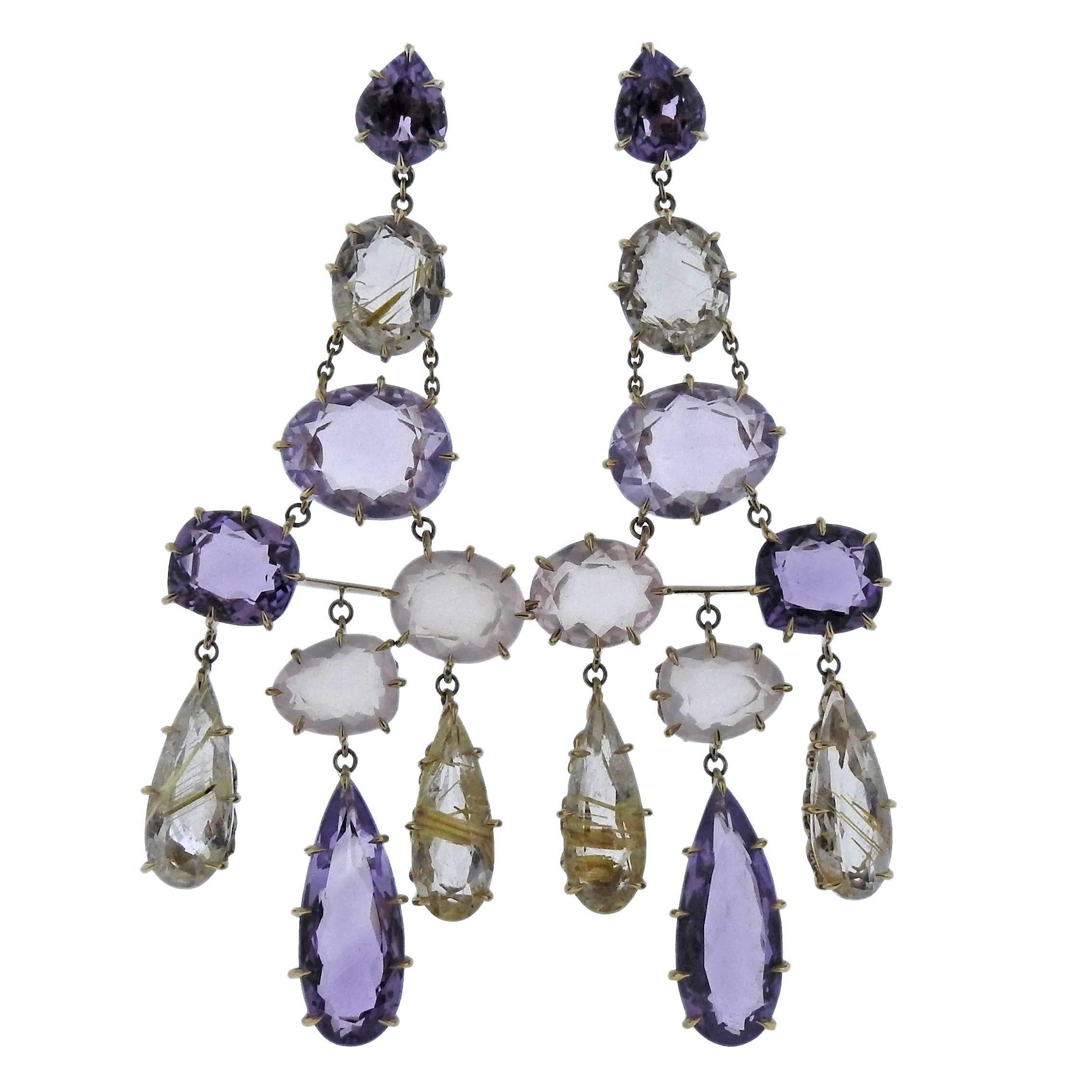 H. Stern Spring Quartz Amethyst Gold Chandelier Earrings