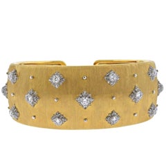 Buccellati Macri Diamond Yellow and White Gold Cuff Bracelet at 1stdibs